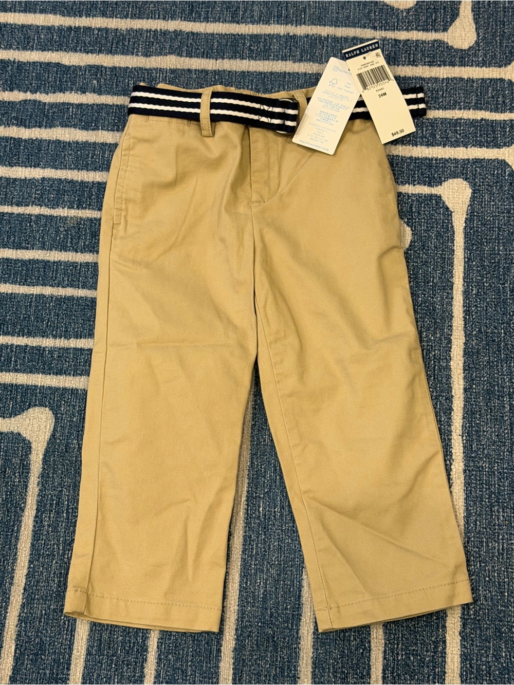 NWT Polo Ralph Lauren Boys Khaki Chino Pants Striped Belt